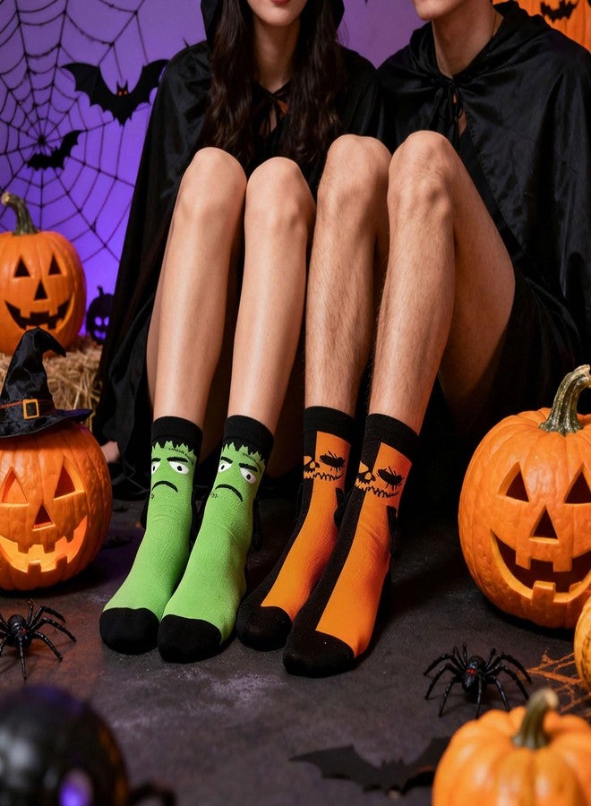 Blinket 2 Pairs Halloween Novelty Sock - Magnetic Funny Couple Best Friend Gift, Evil Pumpkin Faces and Green Zombies Holding Hands Sock Funny 3D Magnetic socks for Man Women - Image 3